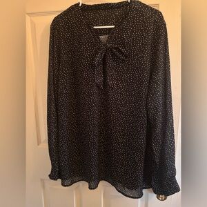 Acevog Black Polka Dot Tie-Neck Blouse - Size XXXL